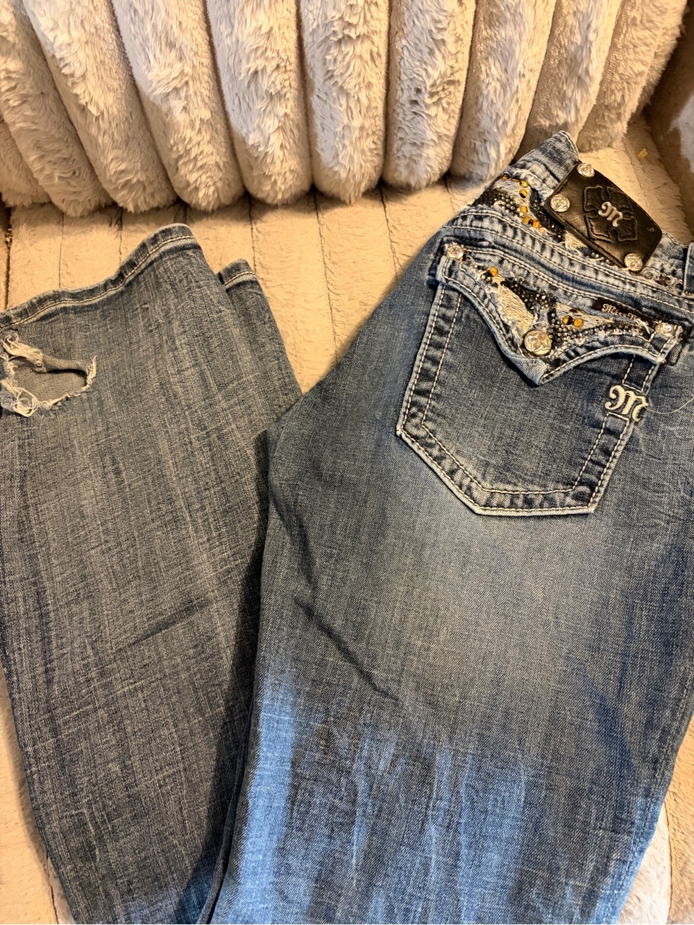 Miss Me Blue Boot Cut Jeans with Embellished Pockets